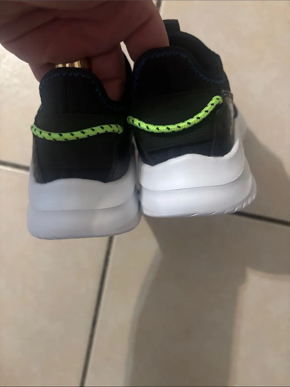 Skechers Navy Blue and Black Slip-On Kids Sneakers with Green Accents